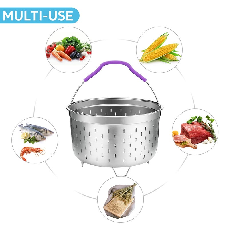 Haswe Steamer Basket for instant Pot Pressure Cooker, Accessories Set Compatible with 5/6/8 Qt InstaPot -18/8 Stainless Steel Strainer Insert with Silicone Handle,Divider,Egg Steamer Rack, 6 Quart - Image 2
